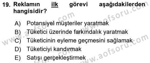 Reklamcılık Dersi 2024 - 2025 Yılı Yaz Okulu Sınav Soruları 19. Soru