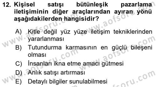Reklamcılık Dersi 2025 - 2026 Yılı (Vize) Ara Sınav Soruları 12. Soru