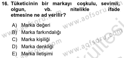Reklamcılık Dersi 2025 - 2026 Yılı (Vize) Ara Sınav Soruları 16. Soru