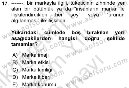 Reklamcılık Dersi 2025 - 2026 Yılı (Vize) Ara Sınav Soruları 17. Soru