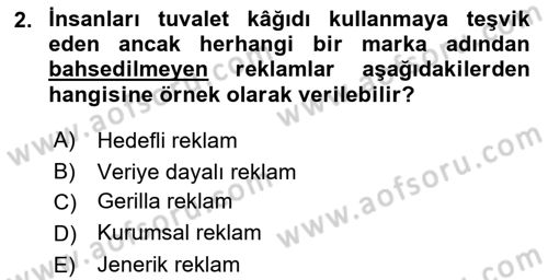 Reklamcılık Dersi 2025 - 2026 Yılı (Vize) Ara Sınav Soruları 2. Soru