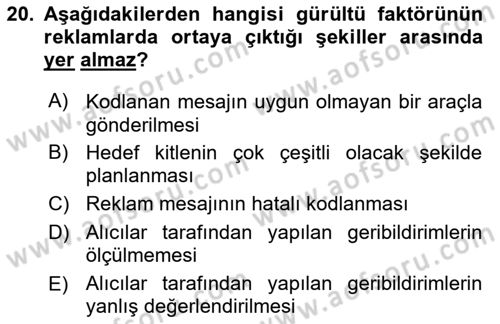 Reklamcılık Dersi 2025 - 2026 Yılı (Vize) Ara Sınav Soruları 20. Soru