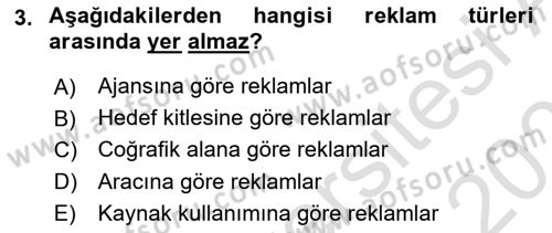 Reklamcılık Dersi 2025 - 2026 Yılı (Vize) Ara Sınav Soruları 3. Soru