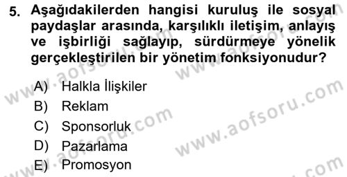 Reklamcılık Dersi 2025 - 2026 Yılı (Vize) Ara Sınav Soruları 5. Soru