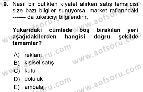 Reklamcılık Dersi 2025 - 2026 Yılı (Vize) Ara Sınav Soruları 9. Soru