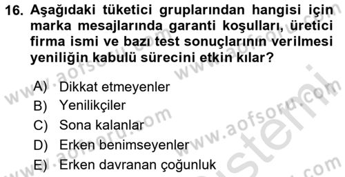 Reklamcılık Dersi 2025 - 2026 Yılı (Final) Dönem Sonu Sınav Soruları 16. Soru