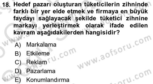 Reklamcılık Dersi 2025 - 2026 Yılı (Final) Dönem Sonu Sınav Soruları 18. Soru