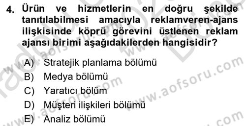 Reklamcılık Dersi 2025 - 2026 Yılı (Final) Dönem Sonu Sınav Soruları 4. Soru