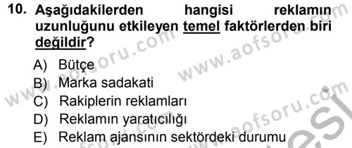 Medya Planlama Dersi 2012 - 2013 Yılı (Vize) Ara Sınav Soruları 10. Soru