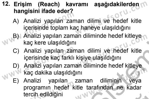 Medya Planlama Dersi Ara Sınavı Deneme Sınav Soruları 12. Soru