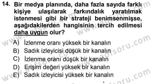 Medya Planlama Dersi Ara Sınavı Deneme Sınav Soruları 14. Soru