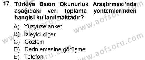 Medya Planlama Dersi Ara Sınavı Deneme Sınav Soruları 17. Soru