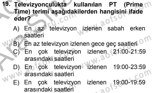 Medya Planlama Dersi Ara Sınavı Deneme Sınav Soruları 19. Soru