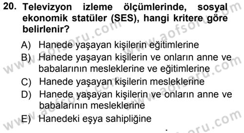 Medya Planlama Dersi Ara Sınavı Deneme Sınav Soruları 20. Soru