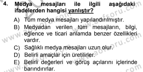 Medya Planlama Dersi Ara Sınavı Deneme Sınav Soruları 4. Soru
