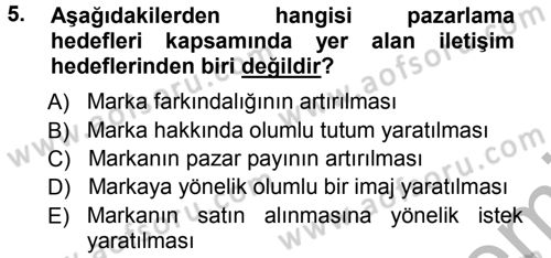 Medya Planlama Dersi Ara Sınavı Deneme Sınav Soruları 5. Soru
