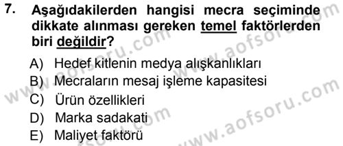 Medya Planlama Dersi Ara Sınavı Deneme Sınav Soruları 7. Soru