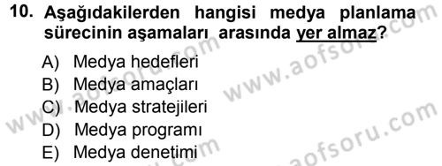 Medya Planlama Dersi 2012 - 2013 Yılı (Final) Dönem Sonu Sınav Soruları 10. Soru