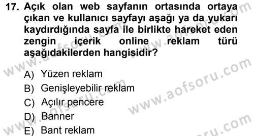 Medya Planlama Dersi 2012 - 2013 Yılı (Final) Dönem Sonu Sınav Soruları 17. Soru