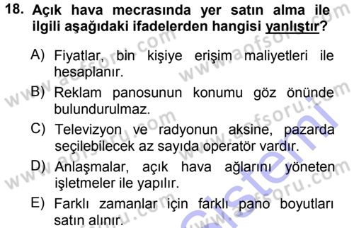 Medya Planlama Dersi 2012 - 2013 Yılı (Final) Dönem Sonu Sınav Soruları 18. Soru