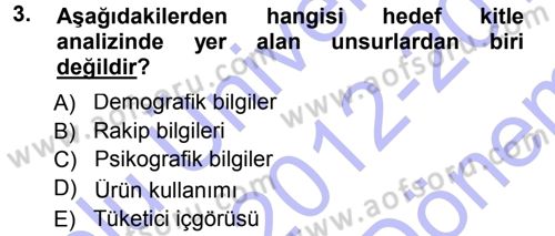 Medya Planlama Dersi 2012 - 2013 Yılı (Final) Dönem Sonu Sınav Soruları 3. Soru