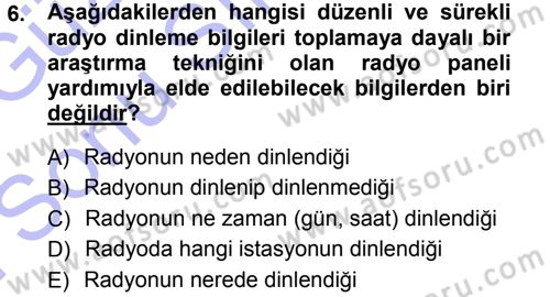 Medya Planlama Dersi 2012 - 2013 Yılı (Final) Dönem Sonu Sınav Soruları 6. Soru