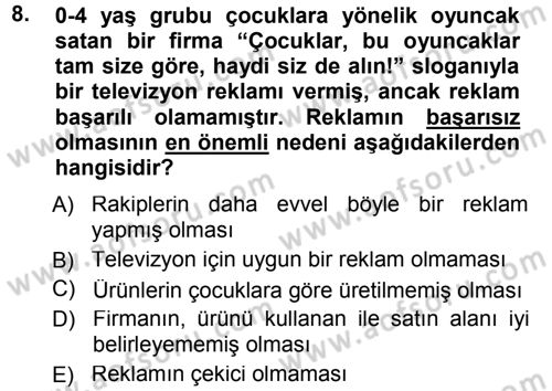 Medya Planlama Dersi 2012 - 2013 Yılı (Final) Dönem Sonu Sınav Soruları 8. Soru