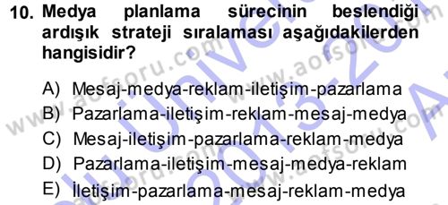 Medya Planlama Dersi Ara Sınavı Deneme Sınav Soruları 10. Soru