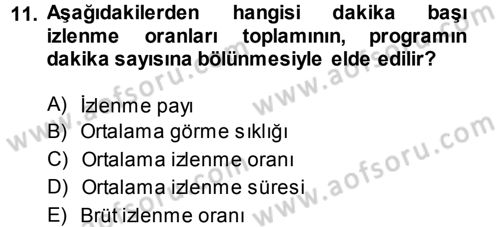 Medya Planlama Dersi Ara Sınavı Deneme Sınav Soruları 11. Soru