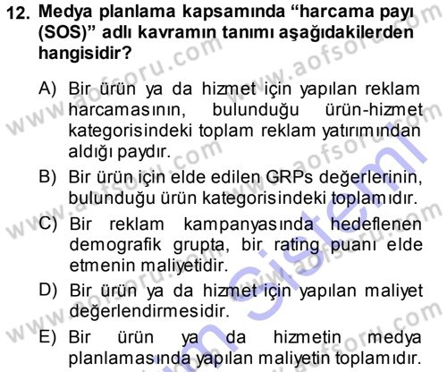 Medya Planlama Dersi Ara Sınavı Deneme Sınav Soruları 12. Soru
