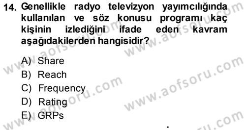 Medya Planlama Dersi Ara Sınavı Deneme Sınav Soruları 14. Soru