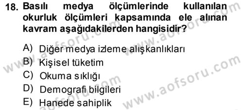 Medya Planlama Dersi Ara Sınavı Deneme Sınav Soruları 18. Soru