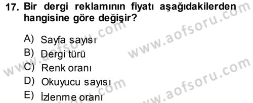 Medya Planlama Dersi 2013 - 2014 Yılı (Final) Dönem Sonu Sınav Soruları 17. Soru