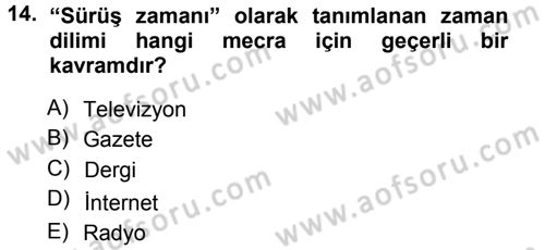 Medya Planlama Dersi 2013 - 2014 Yılı Tek Ders Sınav Soruları 14. Soru