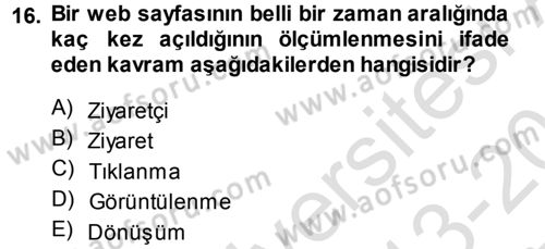 Medya Planlama Dersi 2013 - 2014 Yılı Tek Ders Sınav Soruları 16. Soru