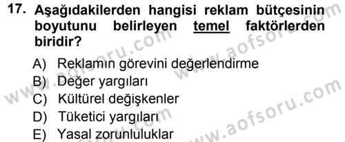 Medya Planlama Dersi 2013 - 2014 Yılı Tek Ders Sınav Soruları 17. Soru
