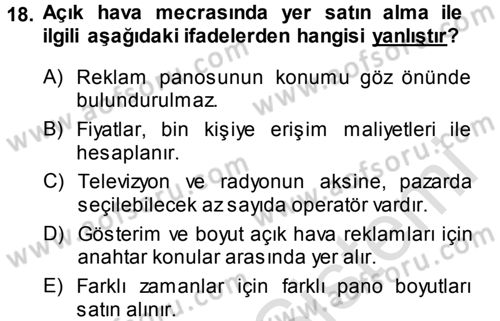Medya Planlama Dersi 2013 - 2014 Yılı Tek Ders Sınav Soruları 18. Soru