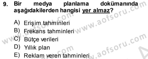 Medya Planlama Dersi 2013 - 2014 Yılı Tek Ders Sınav Soruları 9. Soru