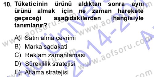 Medya Planlama Dersi 2014 - 2015 Yılı (Vize) Ara Sınav Soruları 10. Soru