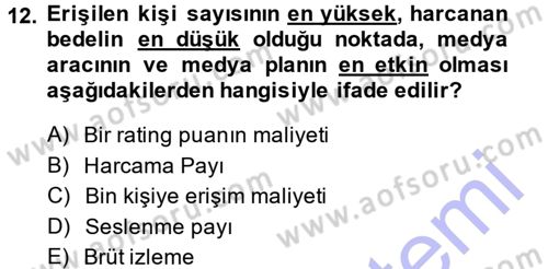 Medya Planlama Dersi Ara Sınavı Deneme Sınav Soruları 12. Soru