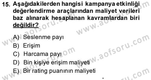 Medya Planlama Dersi Ara Sınavı Deneme Sınav Soruları 15. Soru