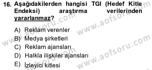 Medya Planlama Dersi Ara Sınavı Deneme Sınav Soruları 16. Soru
