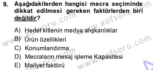 Medya Planlama Dersi Ara Sınavı Deneme Sınav Soruları 9. Soru