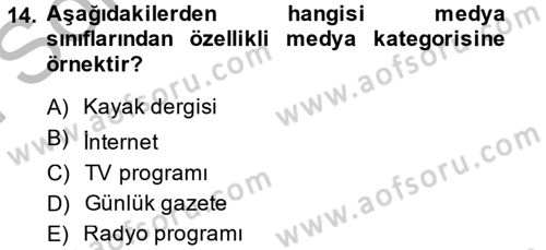 Medya Planlama Dersi 2014 - 2015 Yılı (Final) Dönem Sonu Sınav Soruları 14. Soru