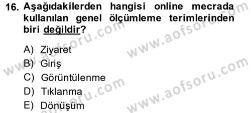 Medya Planlama Dersi 2014 - 2015 Yılı (Final) Dönem Sonu Sınav Soruları 16. Soru