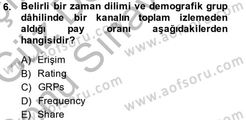 Medya Planlama Dersi 2014 - 2015 Yılı (Final) Dönem Sonu Sınav Soruları 6. Soru