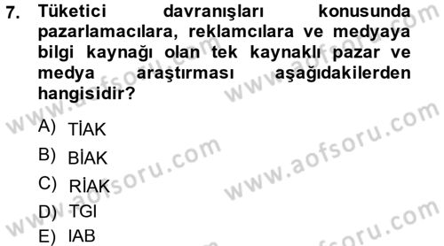 Medya Planlama Dersi 2014 - 2015 Yılı (Final) Dönem Sonu Sınav Soruları 7. Soru