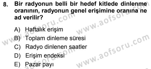Medya Planlama Dersi 2014 - 2015 Yılı (Final) Dönem Sonu Sınav Soruları 8. Soru