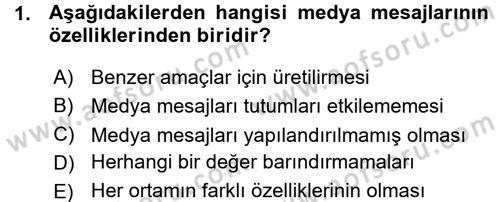 Medya Planlama Dersi Ara Sınavı Deneme Sınav Soruları 1. Soru
