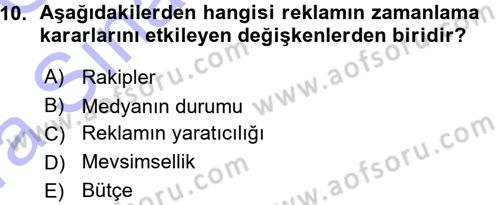 Medya Planlama Dersi Ara Sınavı Deneme Sınav Soruları 10. Soru
